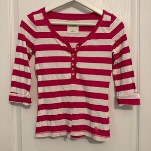 Abercrombie Kids girls pink stripe 3/4 cuff sleeve knit top M trendy 100% cotton